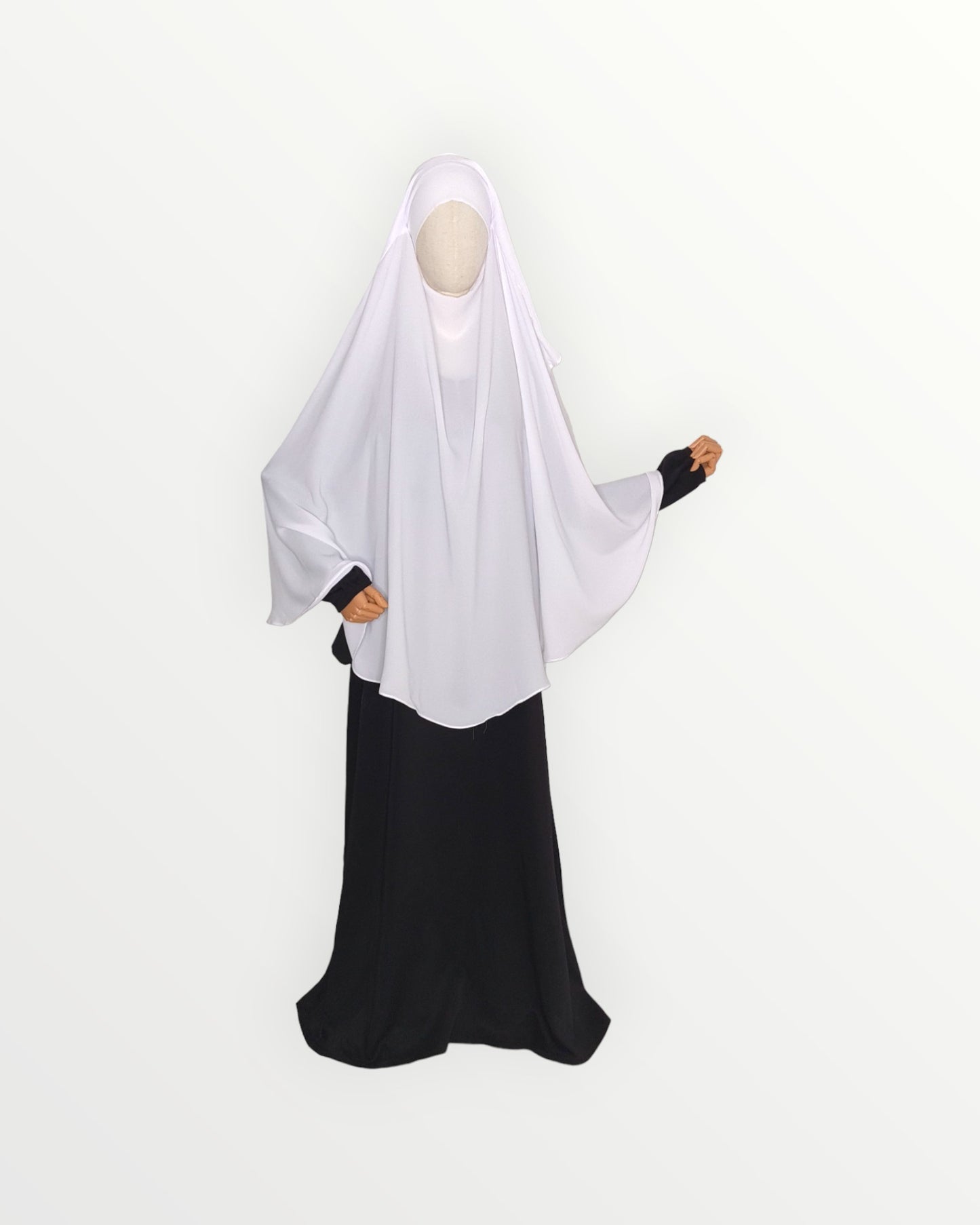 3 Layer Diamond Chiffon Khimar/Niqab | White