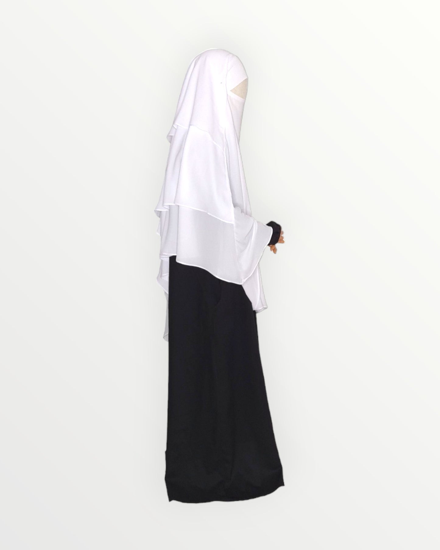 3 Layer Diamond Chiffon Khimar/Niqab | White