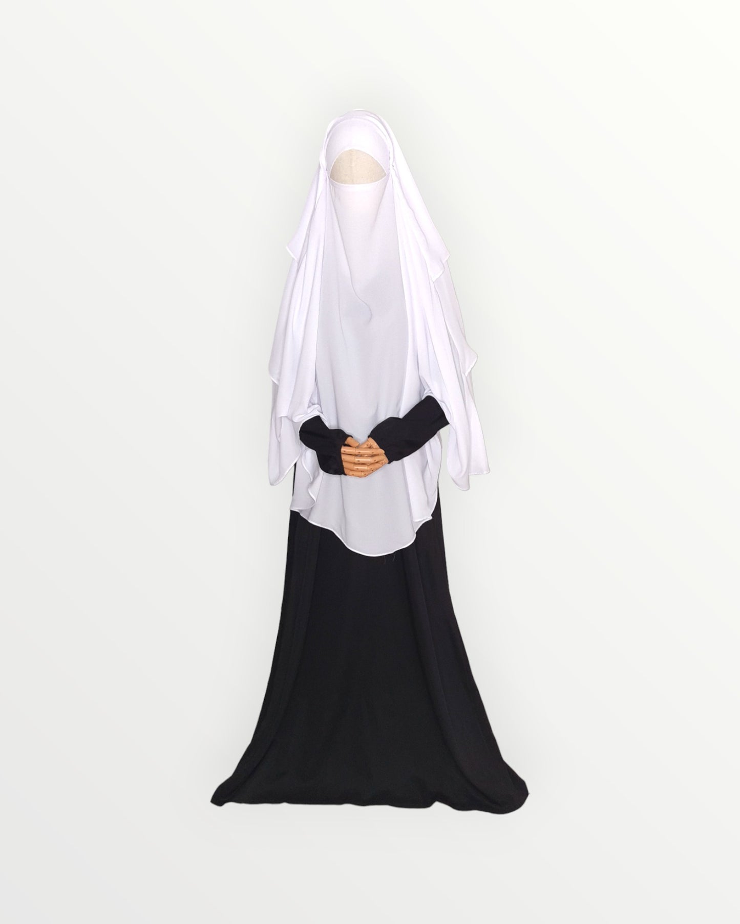 3 Layer Diamond Chiffon Khimar/Niqab | White