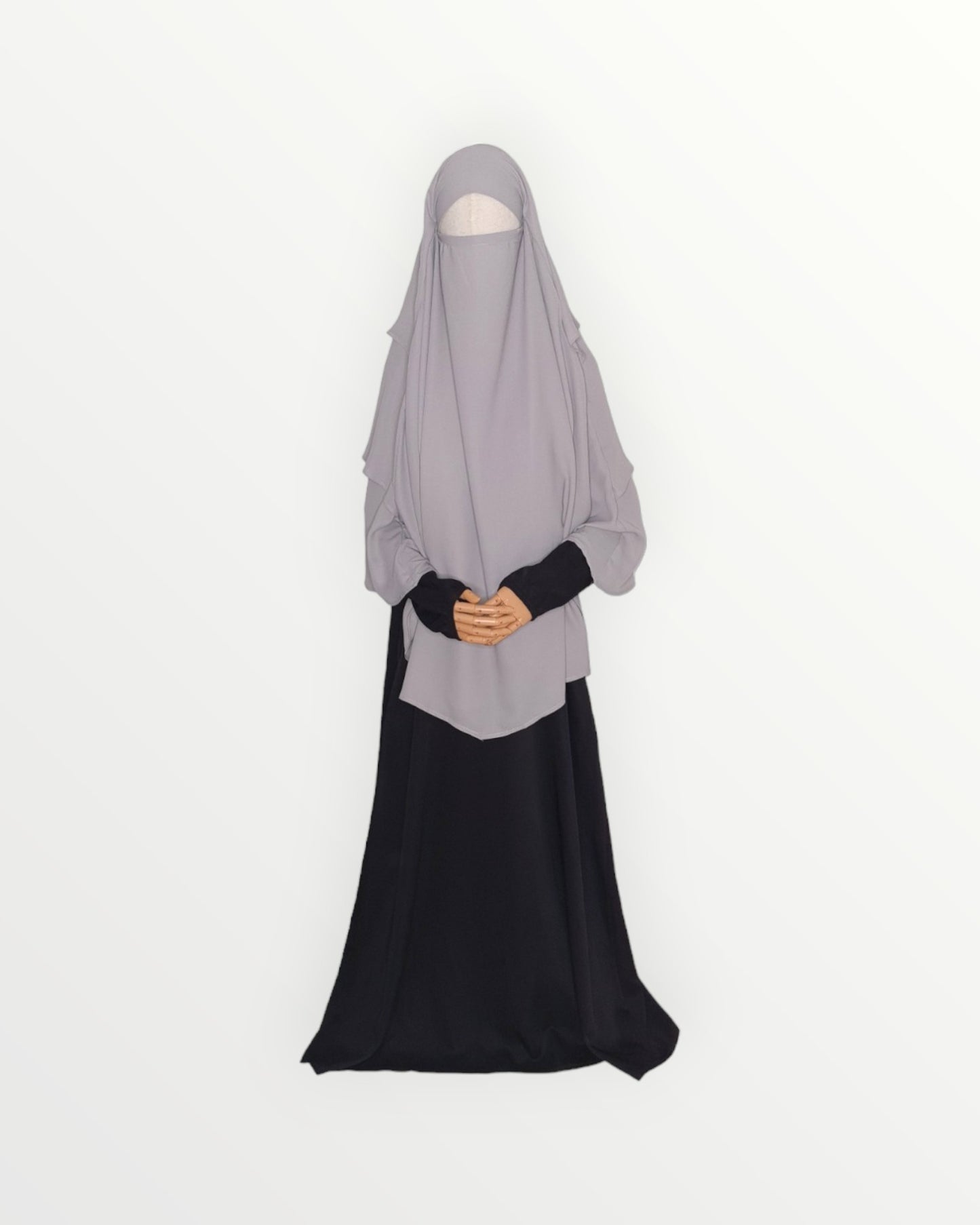 3 Layer Diamond Chiffon Khimar/Niqab | Dove grey