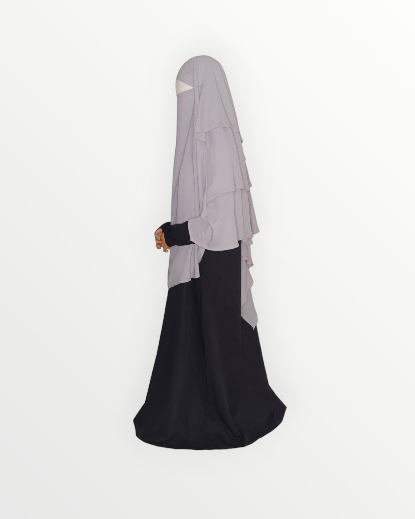 3 Layer Diamond Chiffon Khimar/Niqab | Dove grey