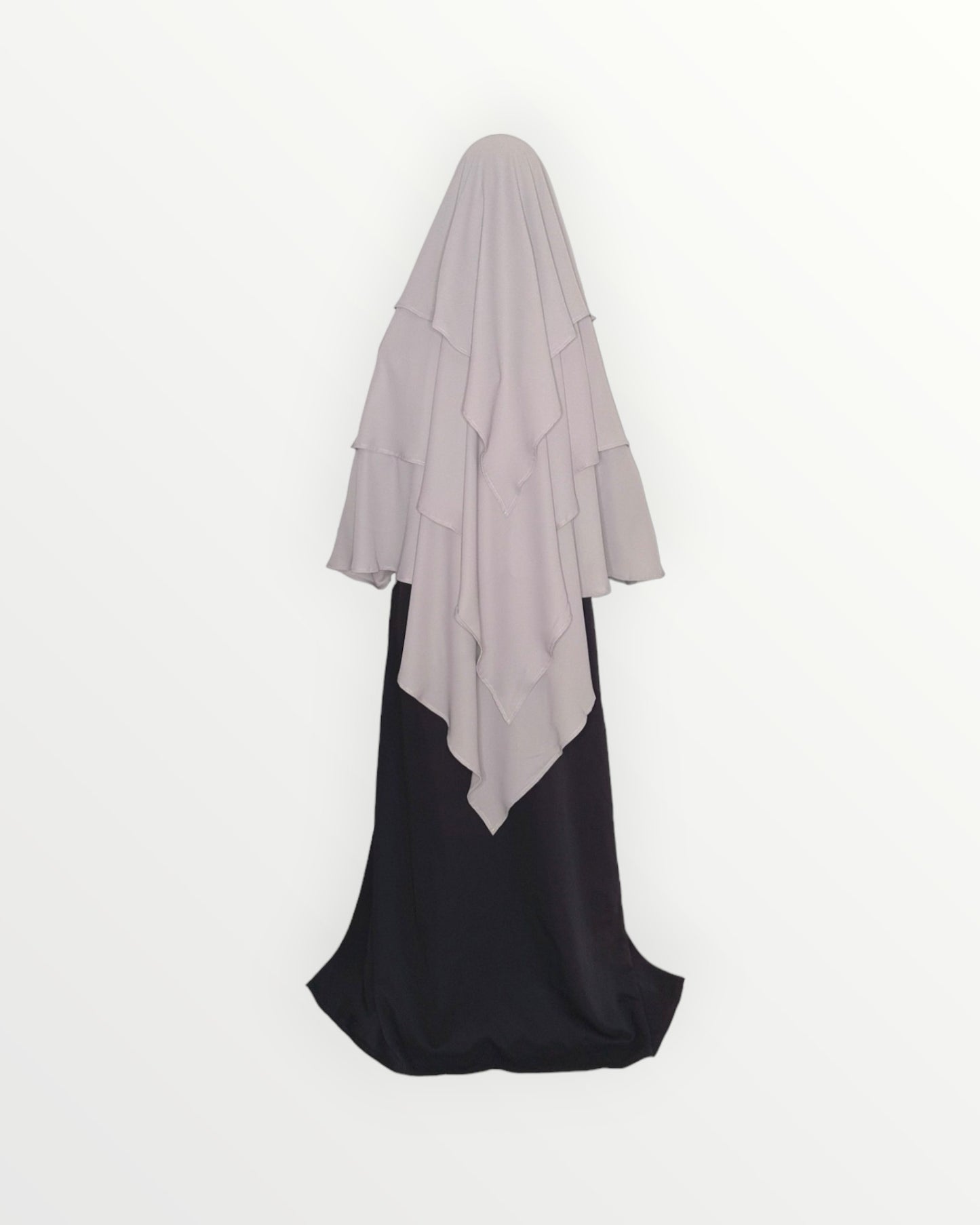 3 Layer Diamond Chiffon Khimar/Niqab | Dove grey