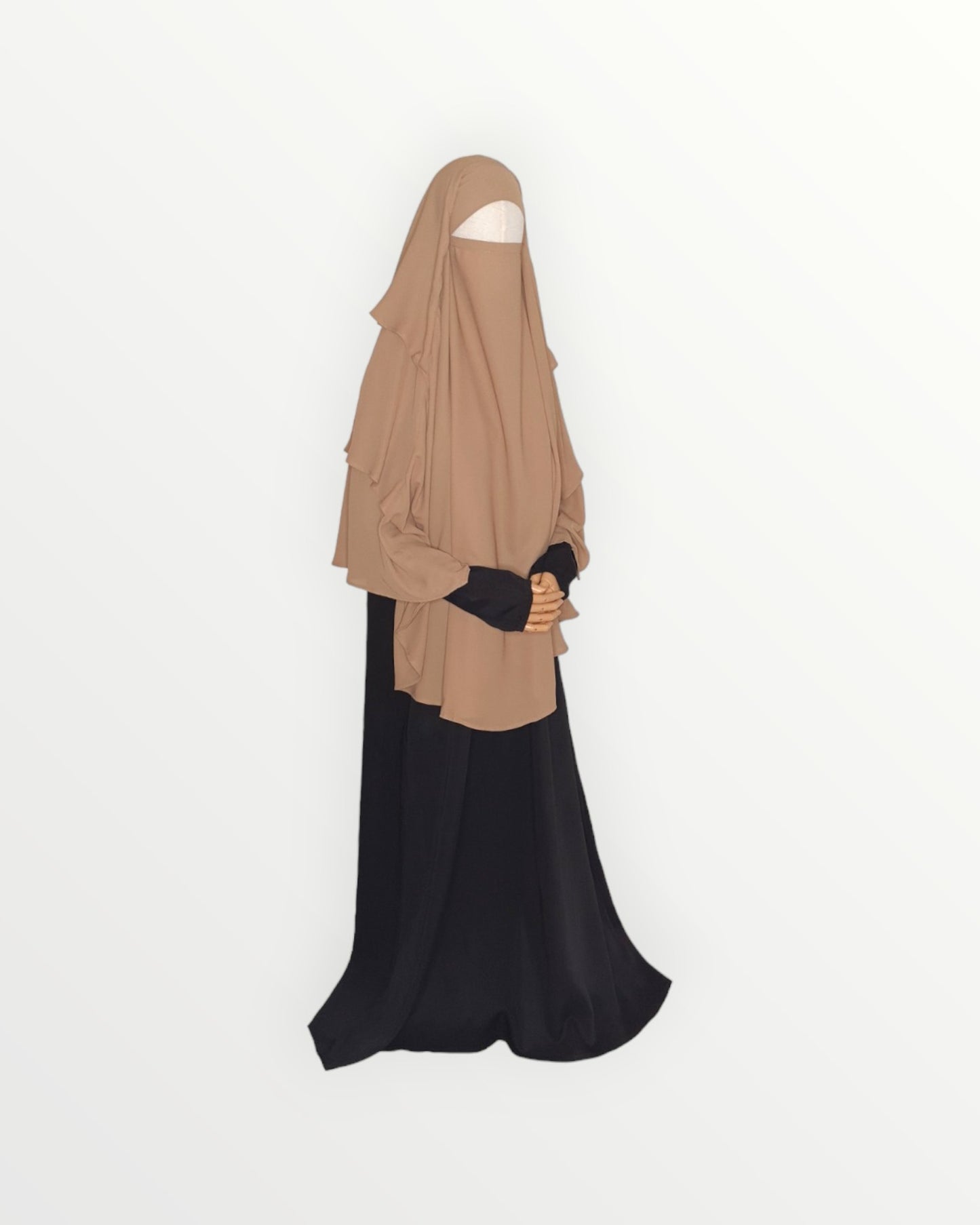 3 Layer Diamond Chiffon Khimar/Niqab | Mocha brown