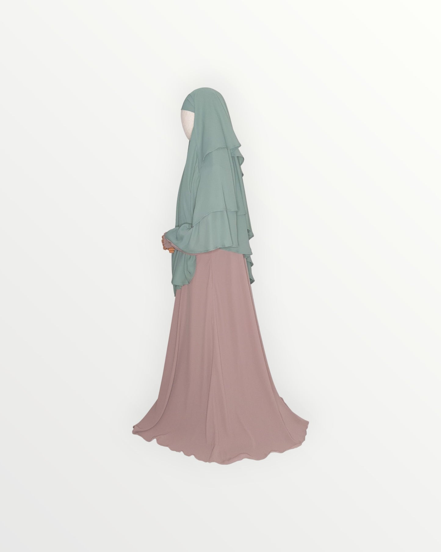 3 Layer Diamond Chiffon Khimar/Niqab | Sage green