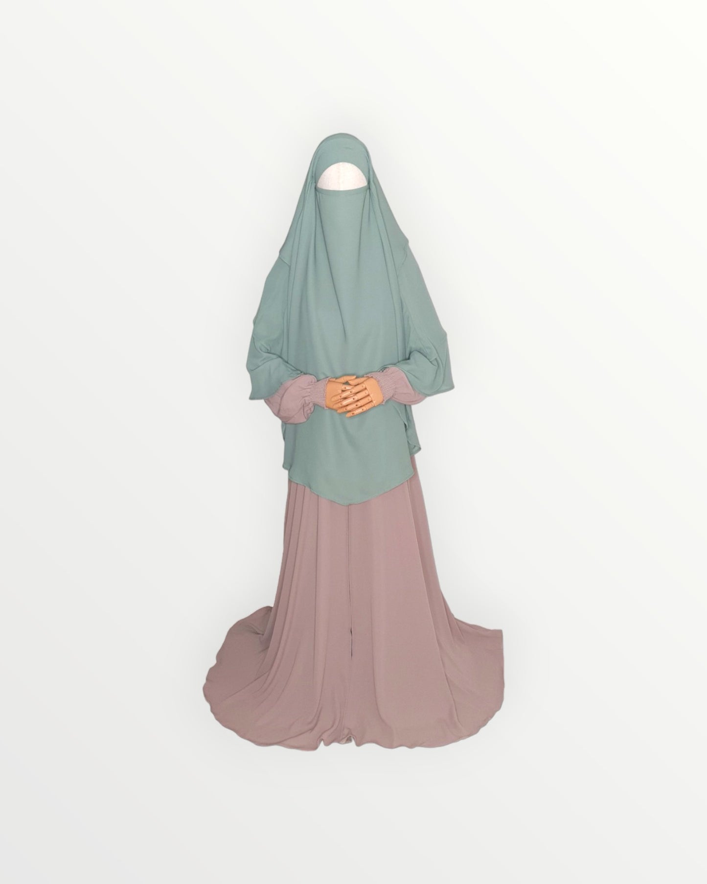 3 Layer Diamond Chiffon Khimar/Niqab | Sage green