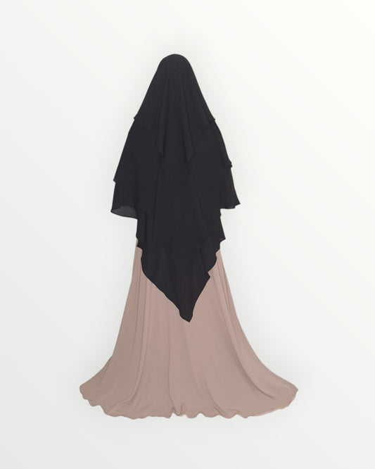 3 Layer Diamond Chiffon Khimar/Niqab | Black